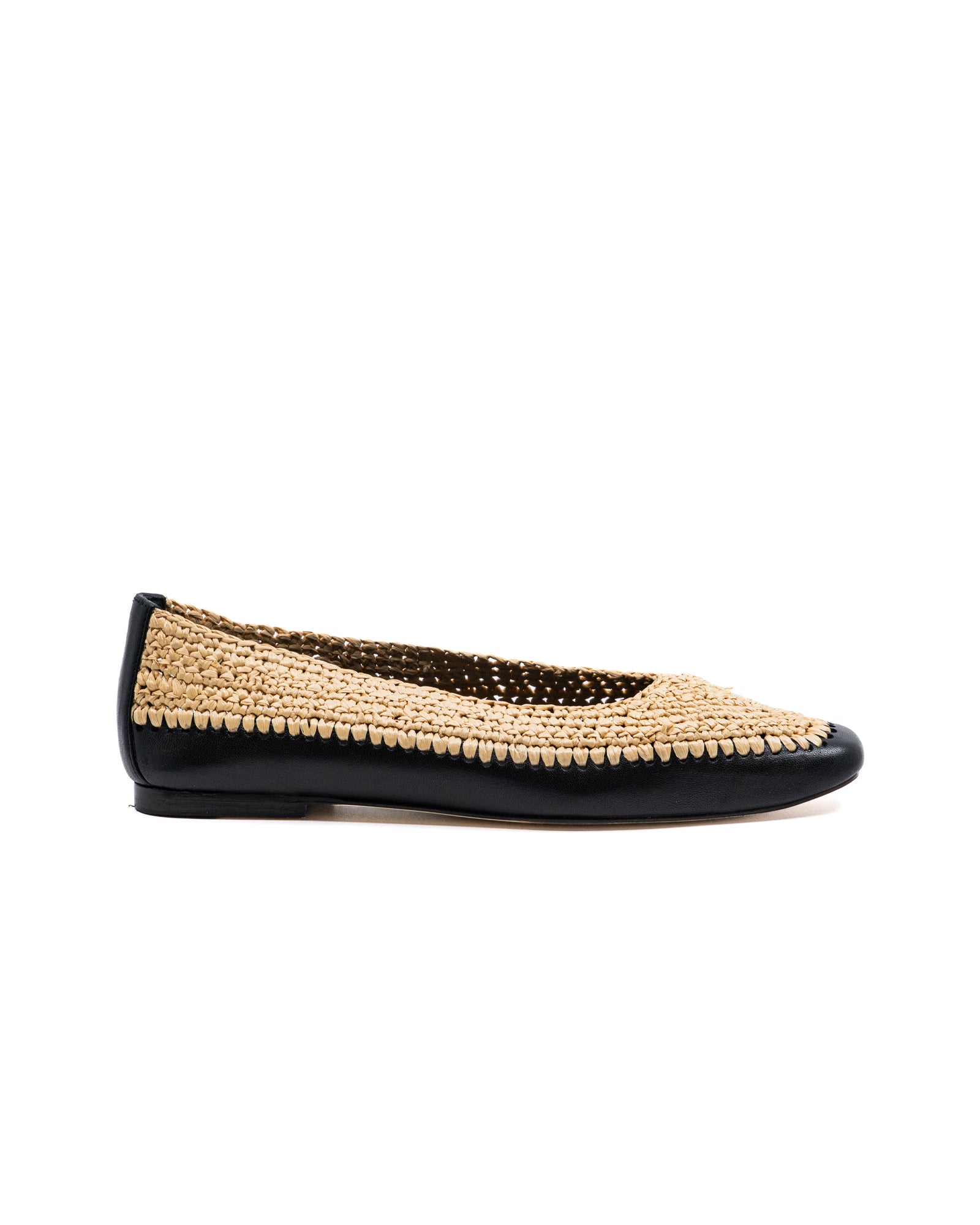 Dakota Raffia Black Leather Flat – Andrea Gomez