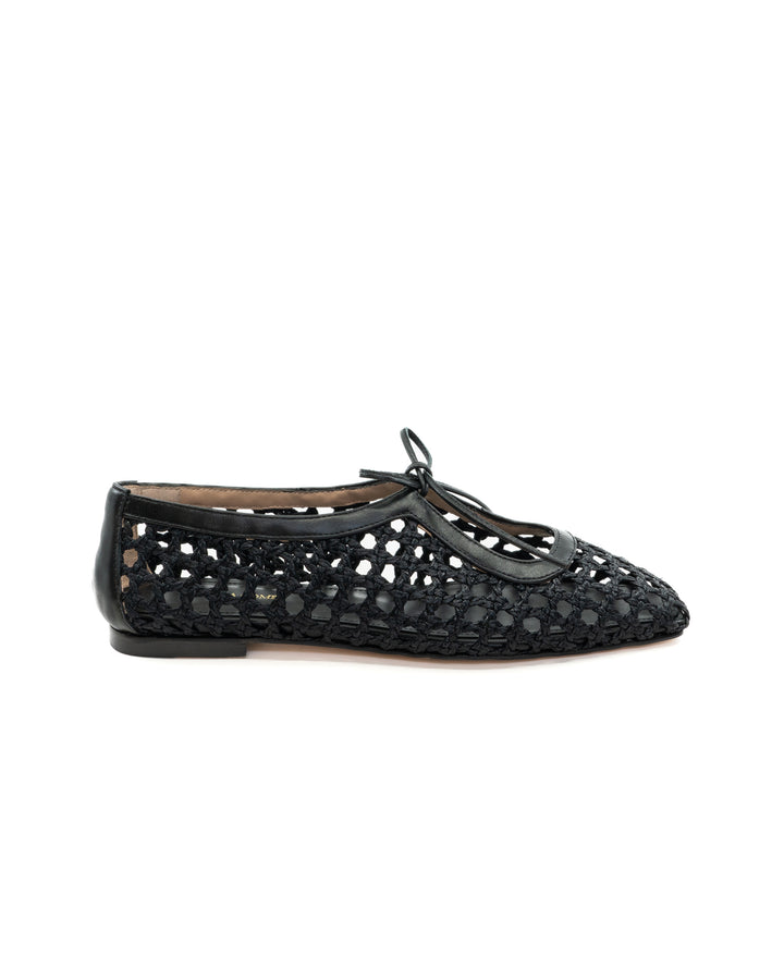 Amelia Black Raffia Ballerina