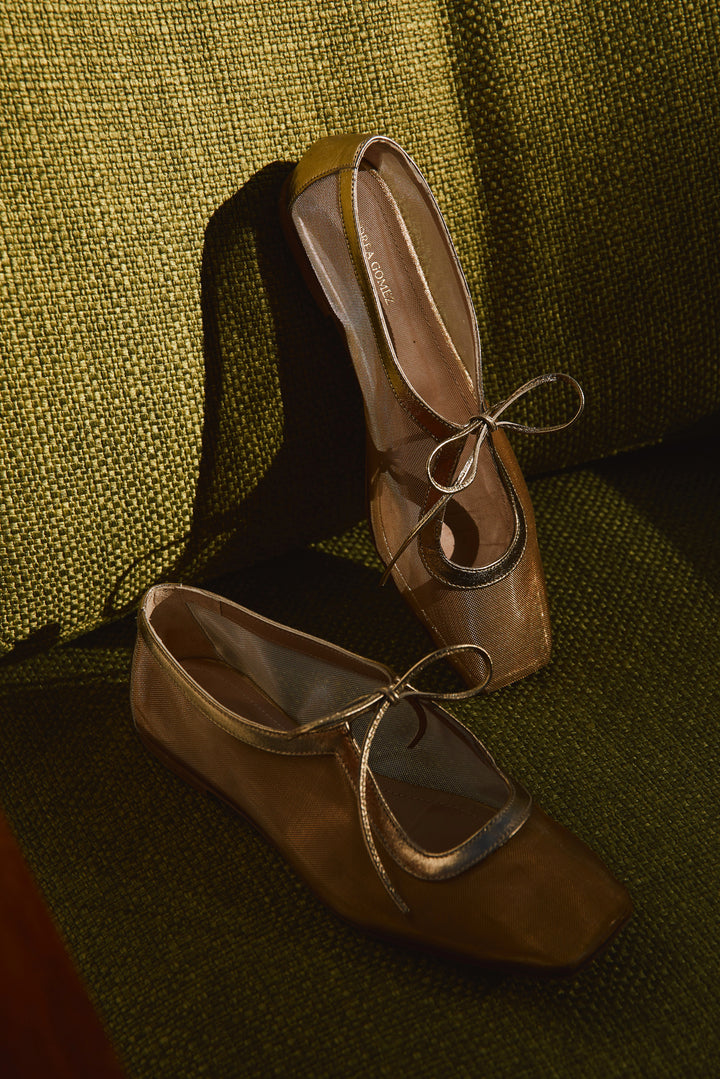 Amelia Clear Mesh Gold Ballerina