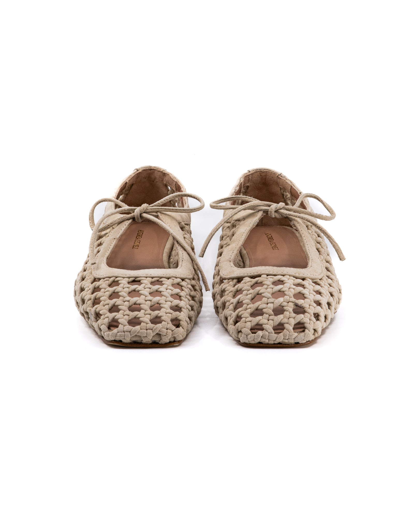 Amelia Beige Woven Suede Ballerina – Andrea Gomez
