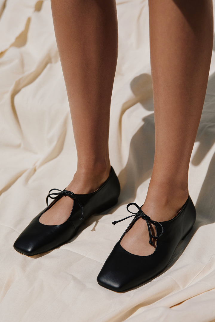 Amelia Black Leather Ballerina