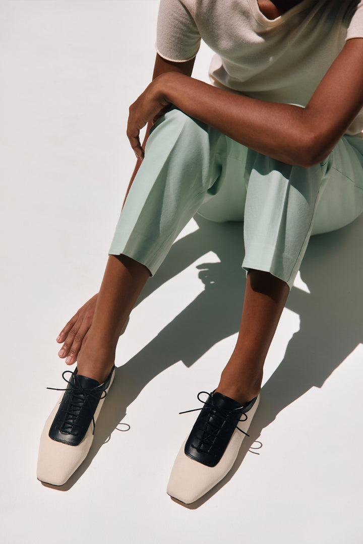 Antonia Canvas Black Leather Oxford