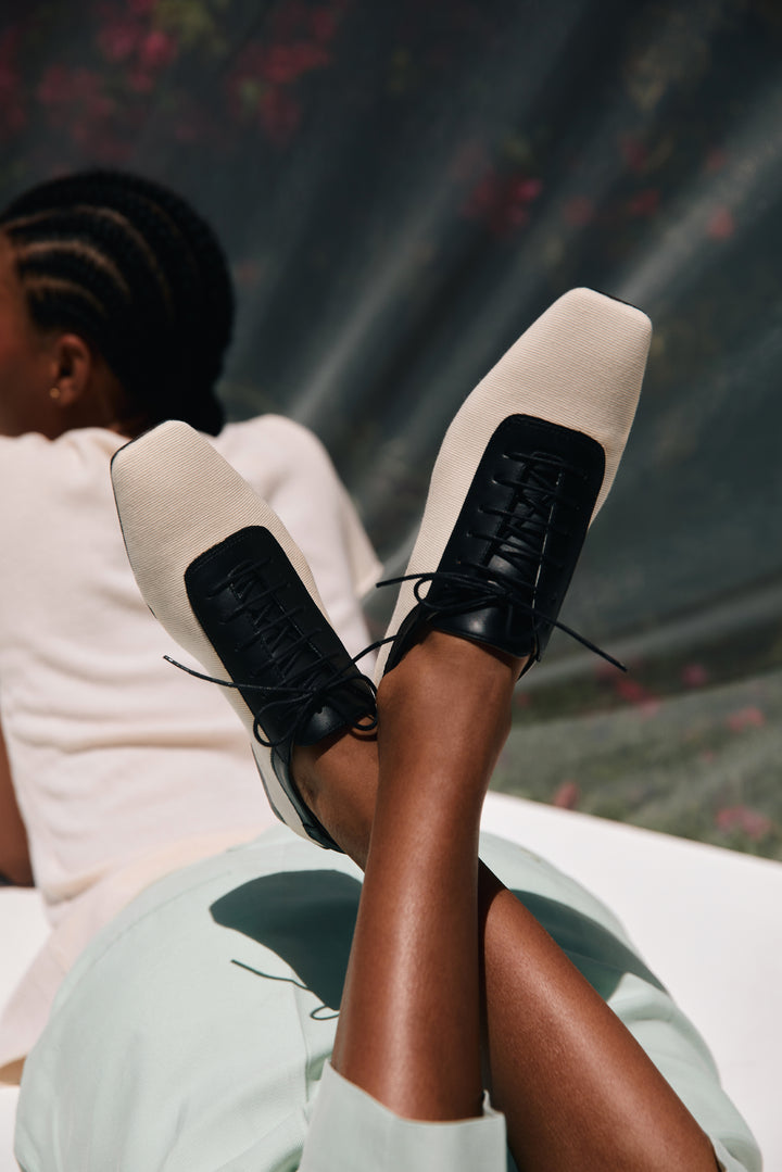 Antonia Canvas Black Leather Oxford
