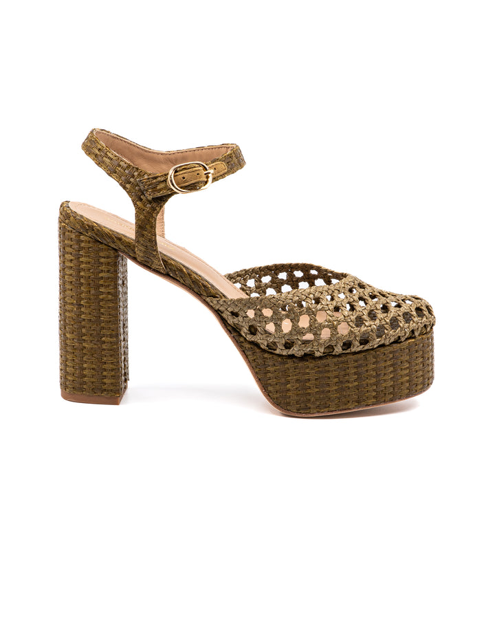 Beatriz Olive Raffia Platform