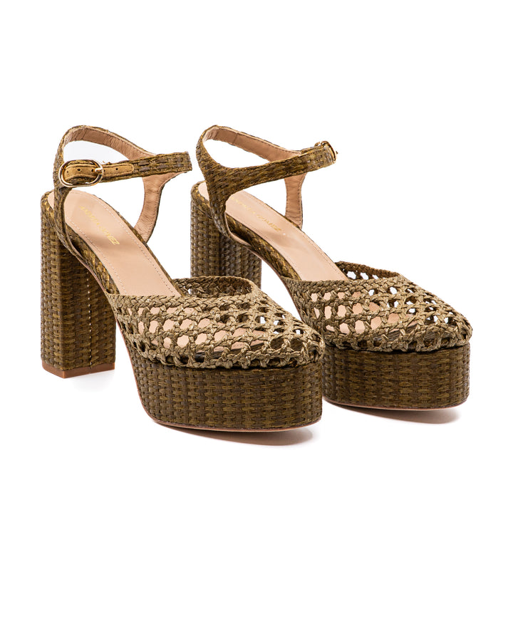 Beatriz Olive Raffia Platform