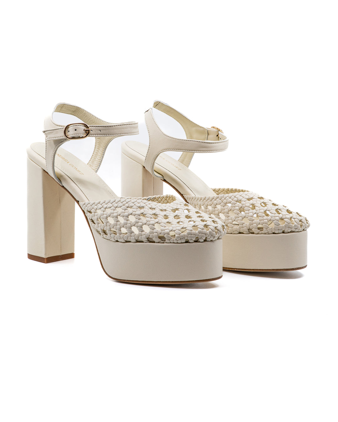 Beatriz White Woven Leather Platform