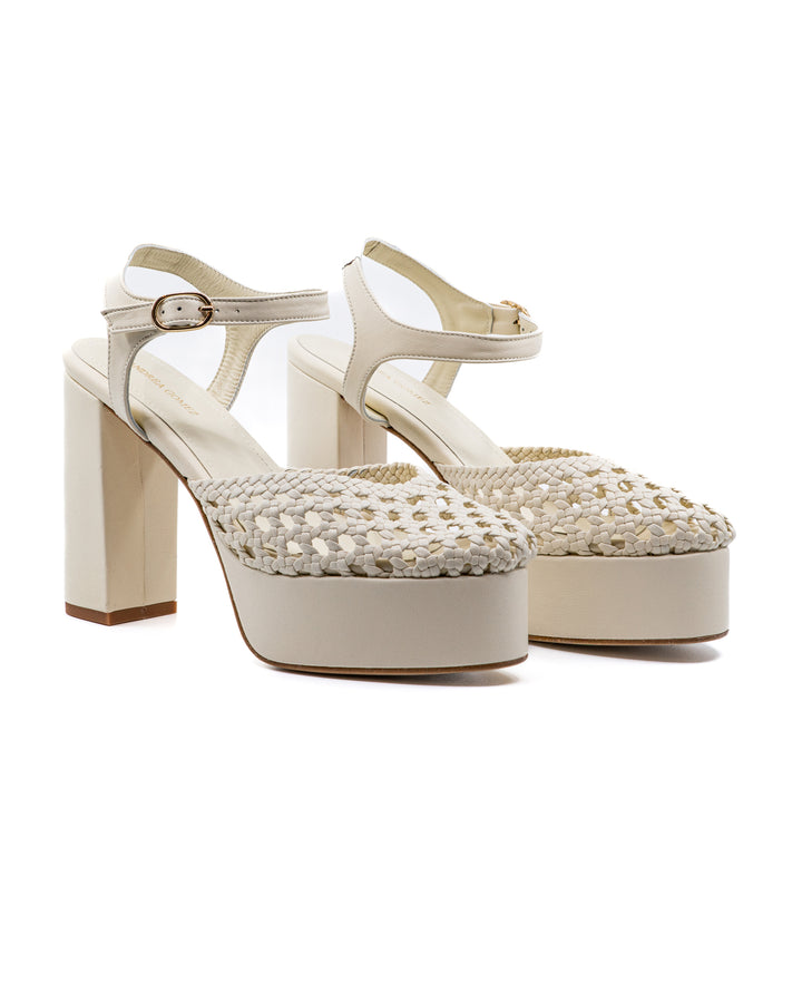 Beatriz White Woven Leather Platform