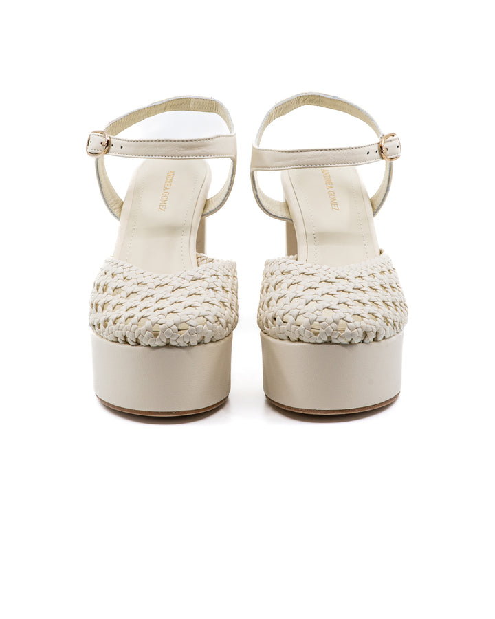 Beatriz White Woven Leather Platform