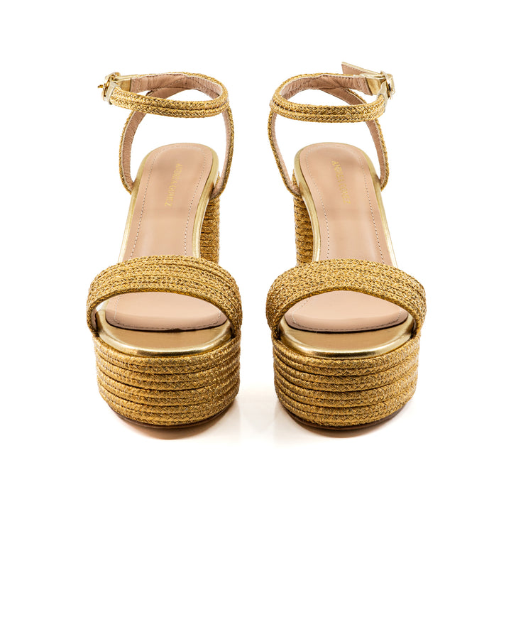 Becka Gold Raffia Platform