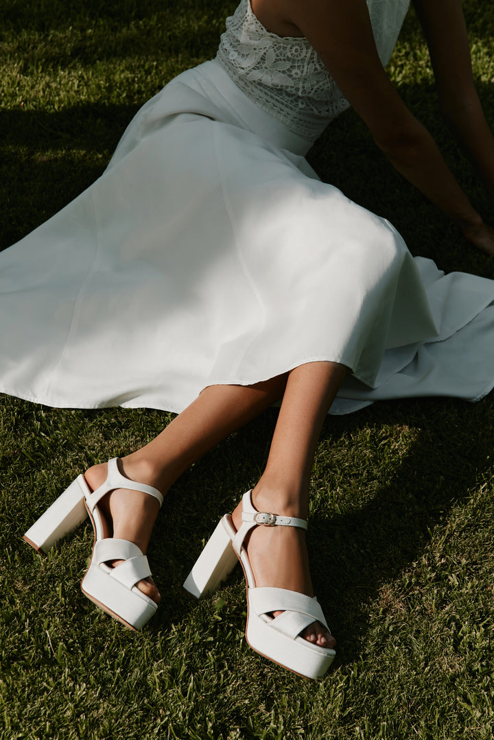 Bella White Satin Platform