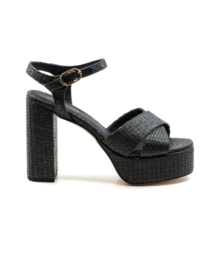 Bella Black Raffia Platform