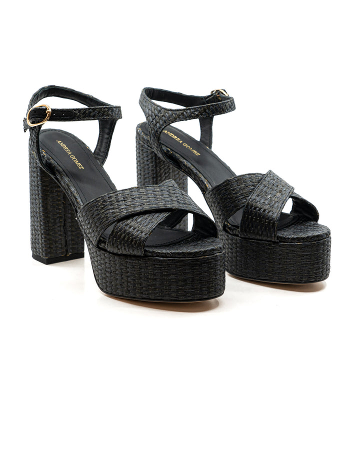 Bella Black Raffia Platform