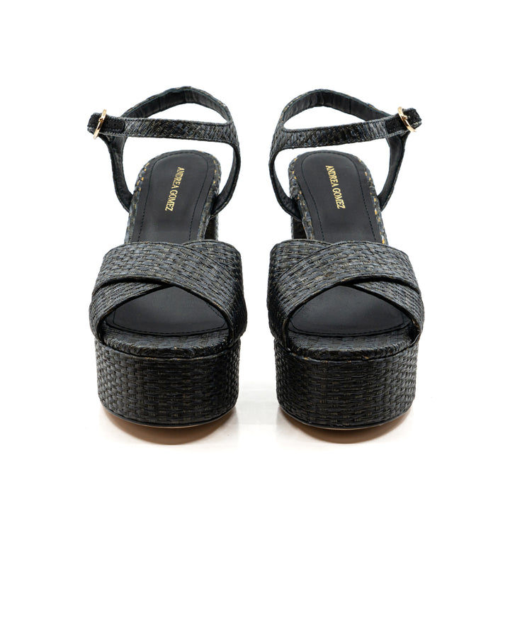 Bella Black Raffia Platform