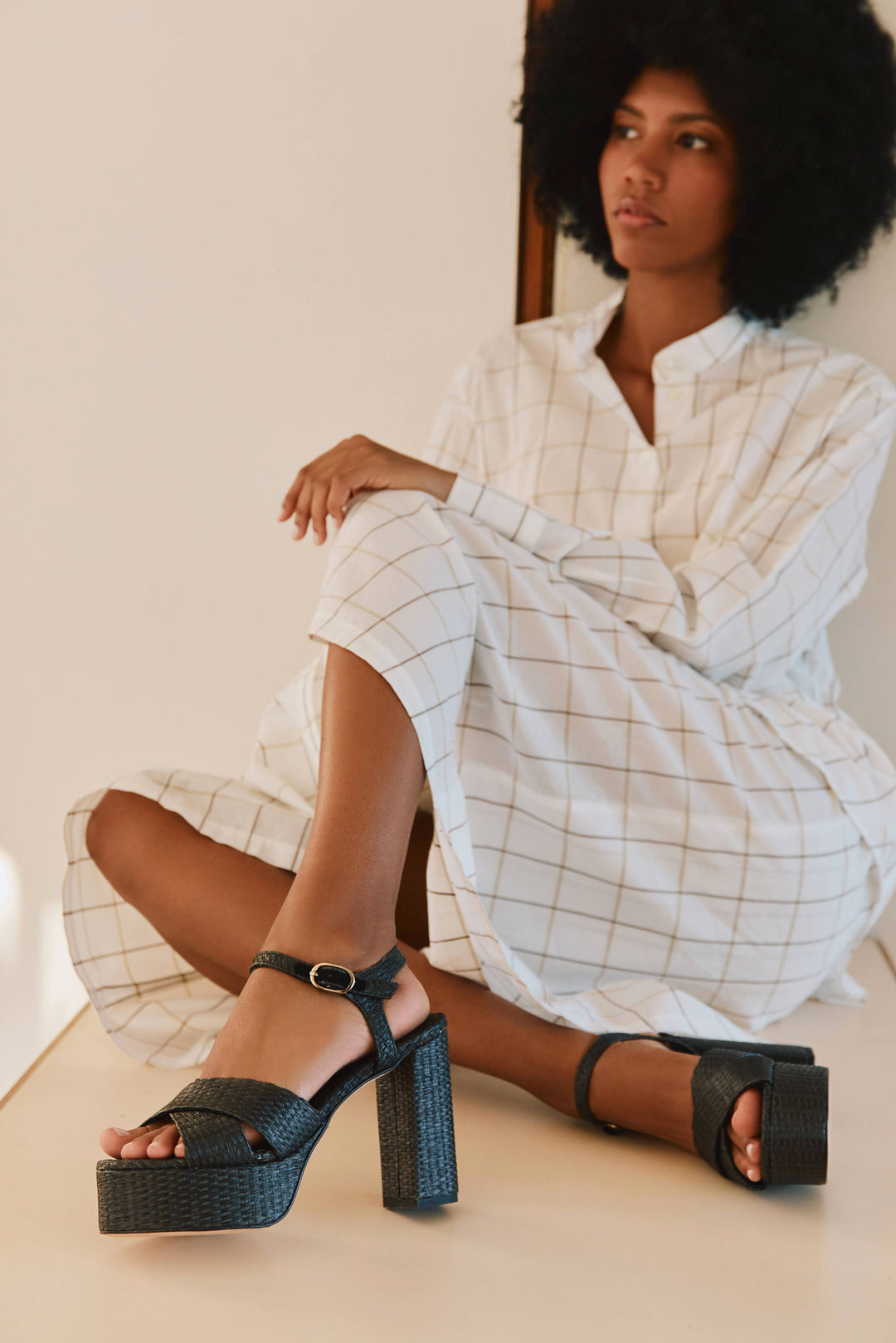 Bella Black Raffia Platform