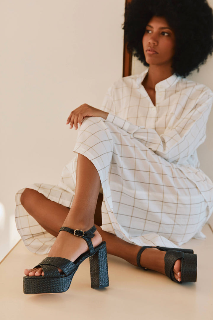 Bella Black Raffia Platform