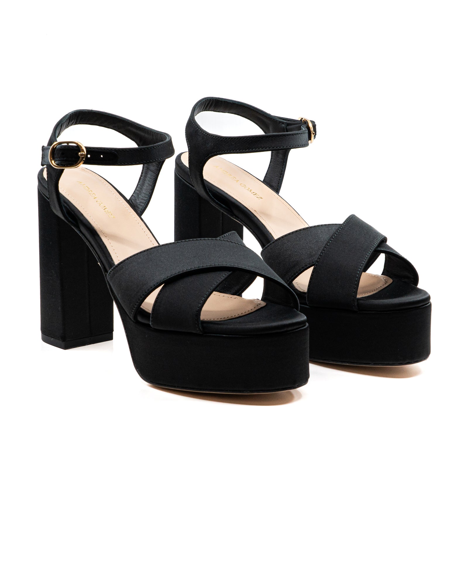 ANDREA GOMEZ ベルベットフラットシューズ Bella Black Satin Platform – Andrea Gomez