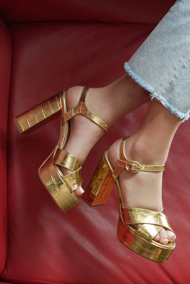 Bella Gold Faux Croc Leather Platform