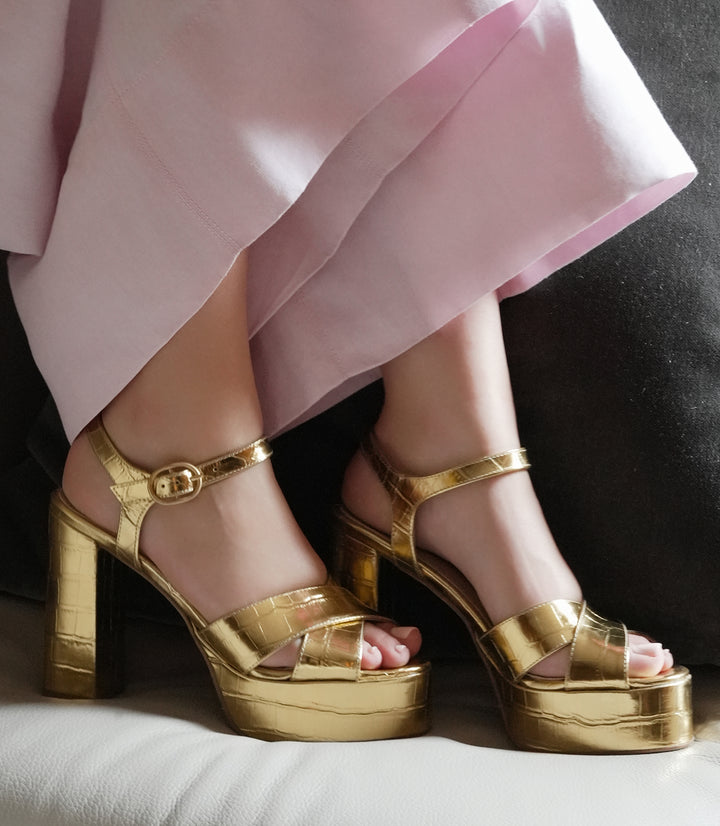 Bella Gold Faux Croc Leather Platform