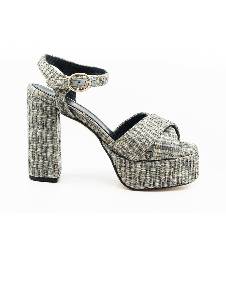 Bella Grey Raffia Platform