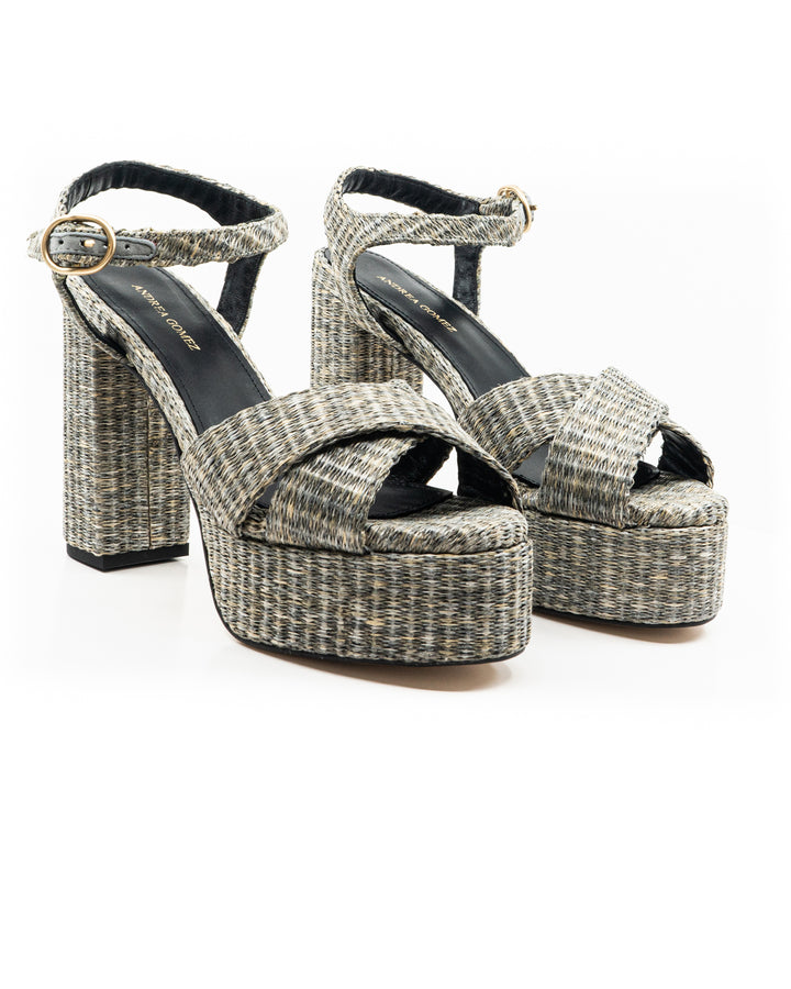 Bella Grey Raffia Platform