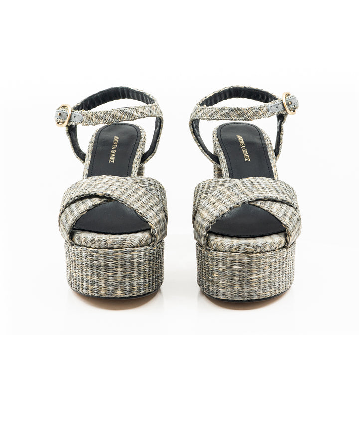 Bella Grey Raffia Platform