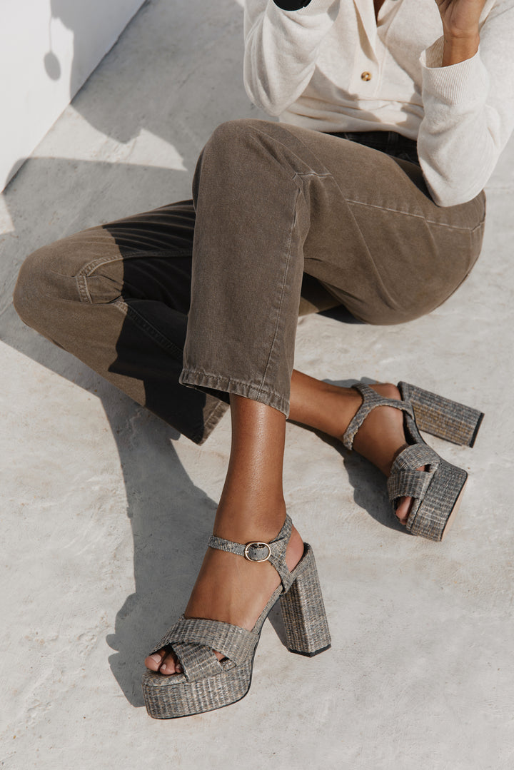 Bella Grey Raffia Platform