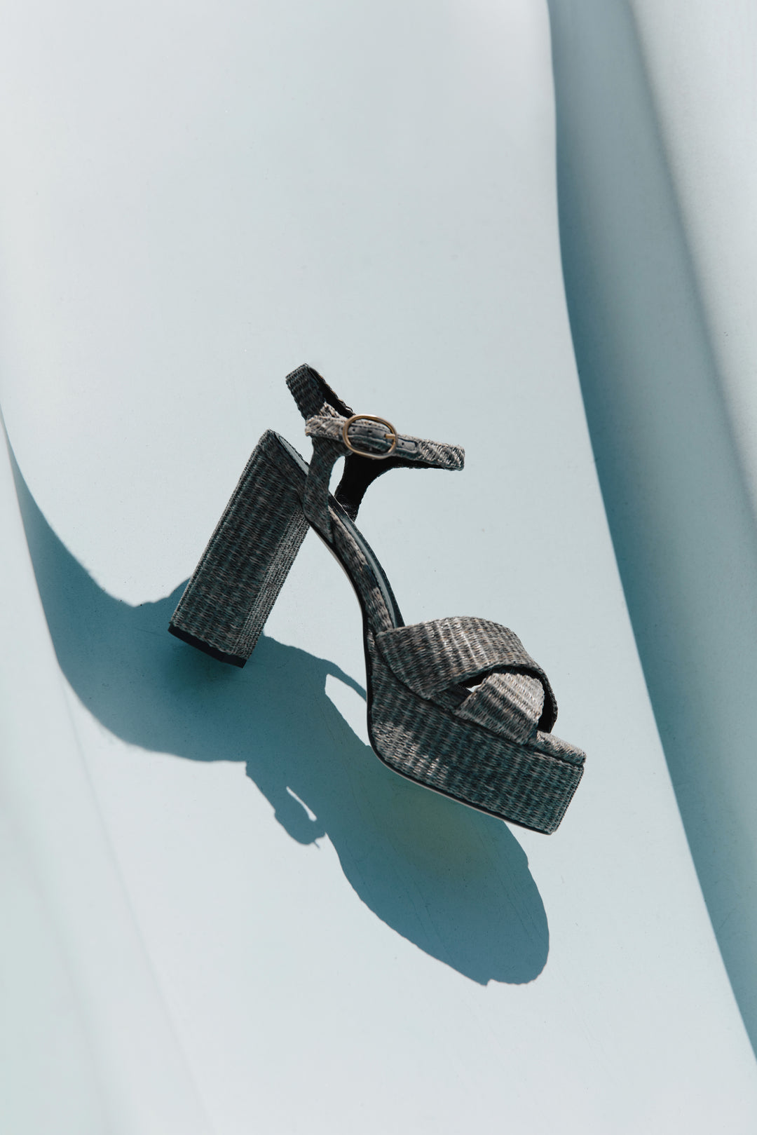 Bella Grey Raffia Platform