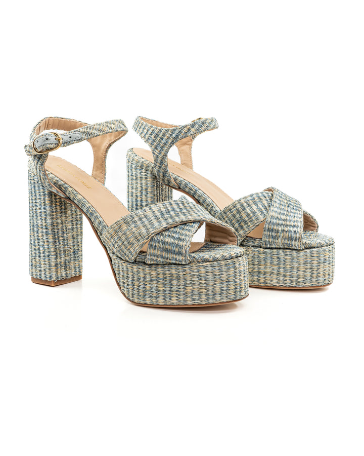 Bella Navy Raffia Platform