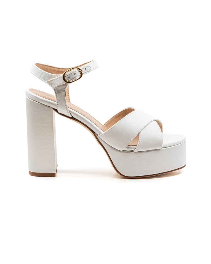 Bella White Satin Platform