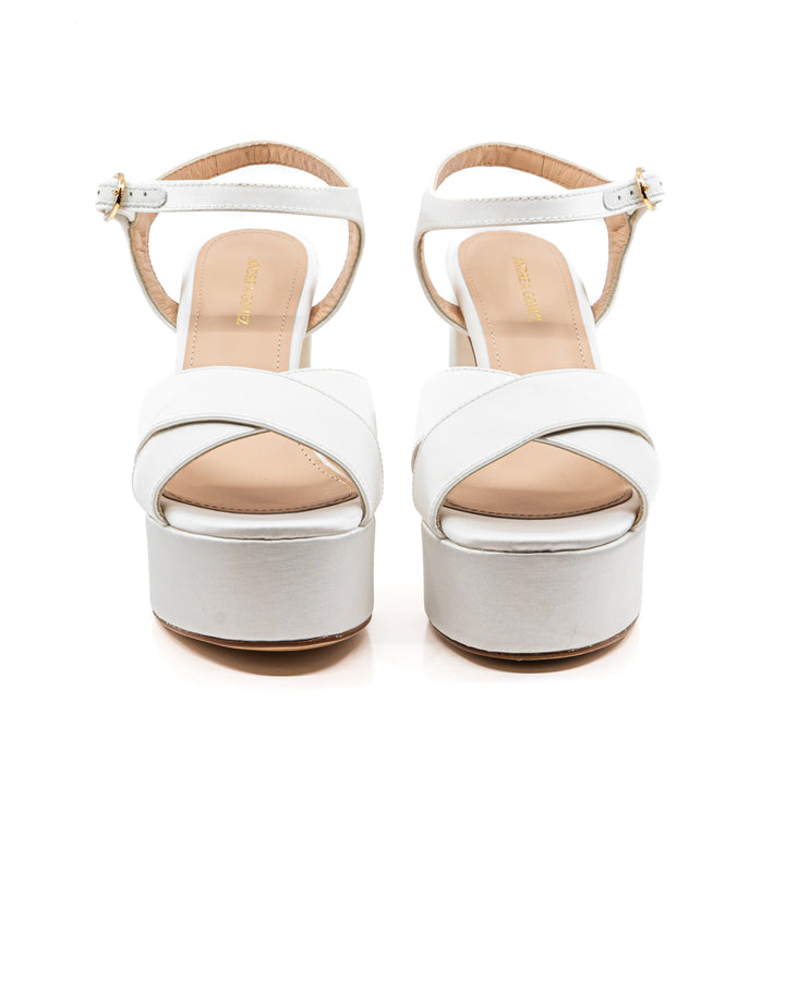 Bella White Satin Platform
