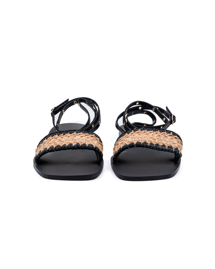 Catalina Black Raffia Sandal