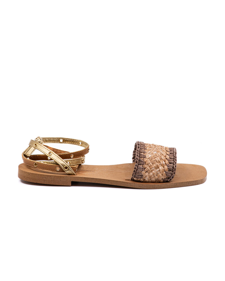 Catalina Gold Raffia Sandal