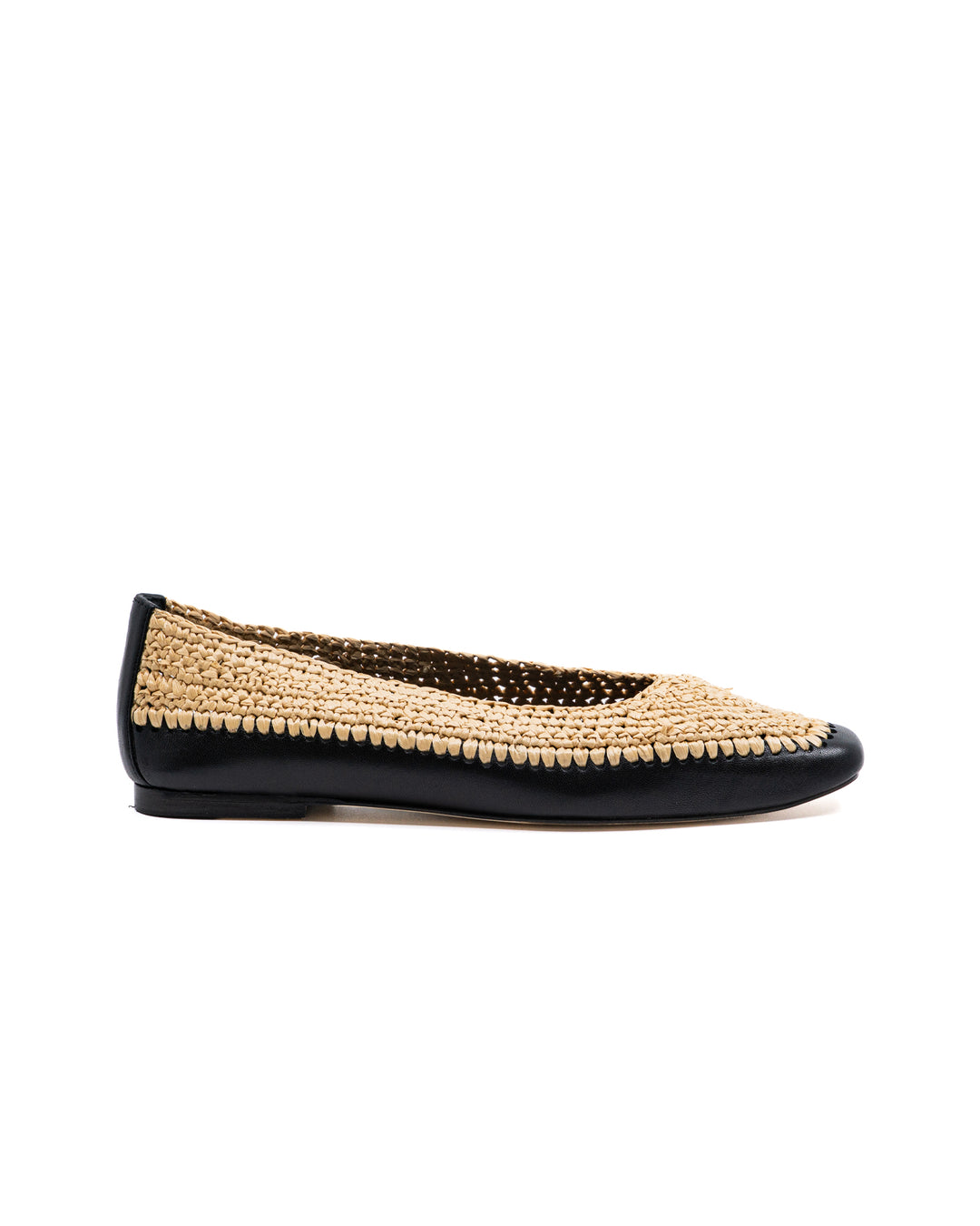 Dakota Raffia Black Leather Flat