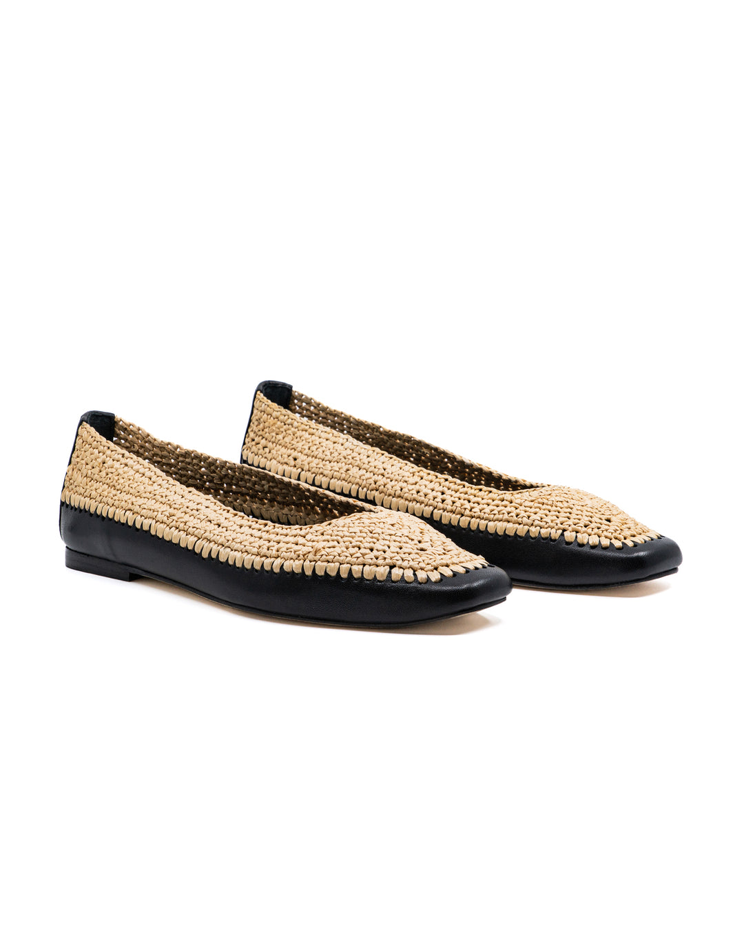 Dakota Raffia Black Leather Flat