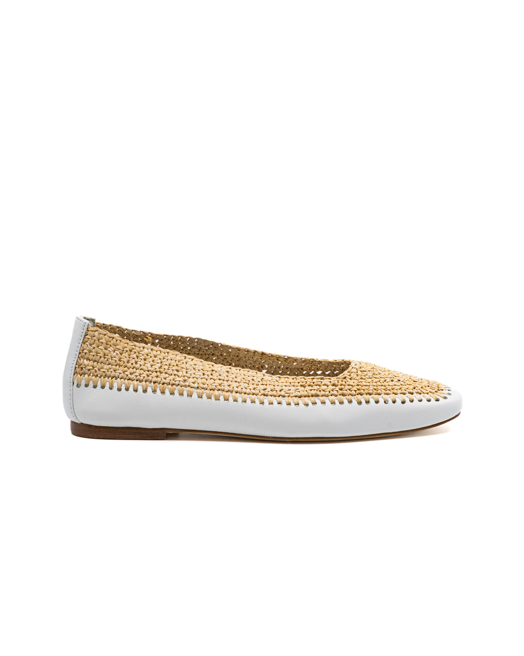 Dakota Raffia White Leather Flat
