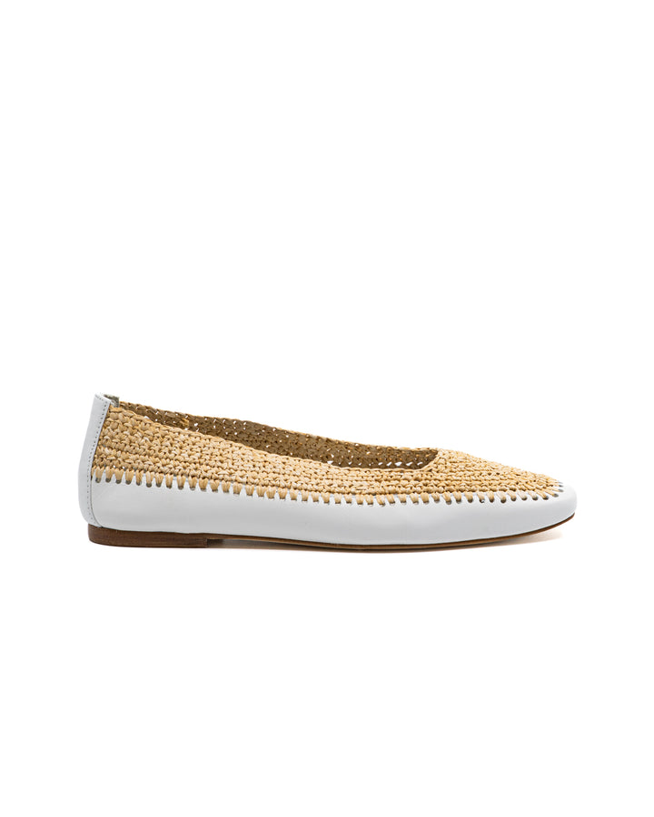 Dakota Raffia White Leather Flat
