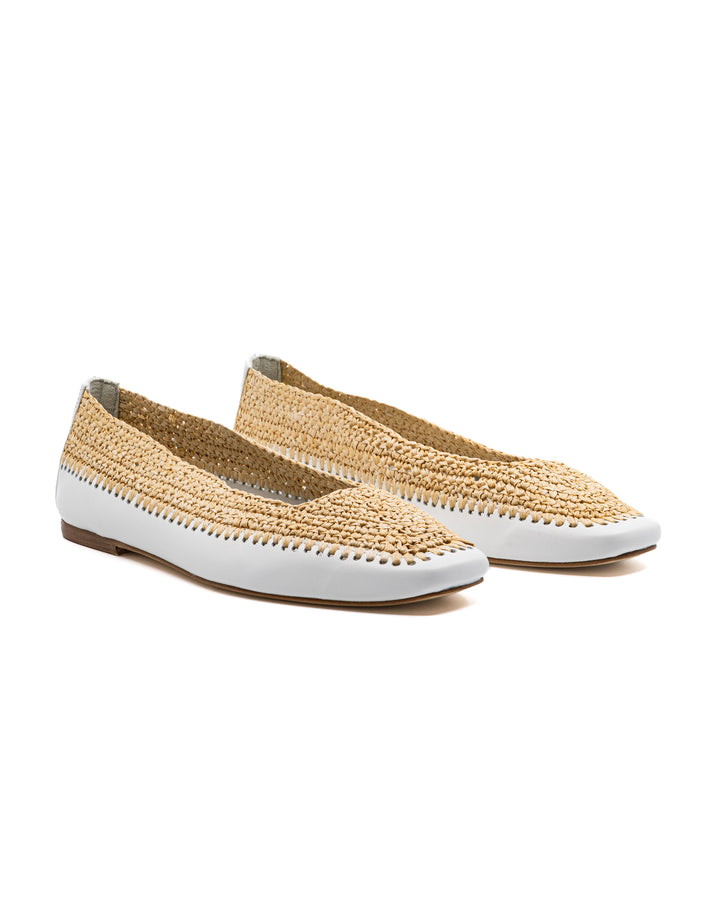 Dakota Raffia White Leather Flat