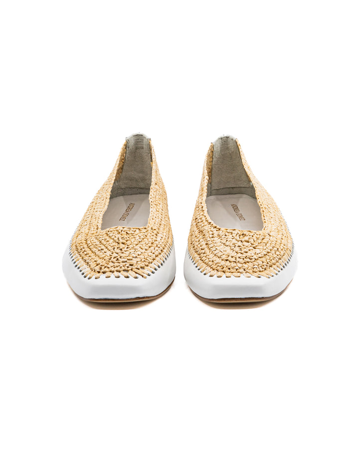 Dakota Raffia White Leather Flat