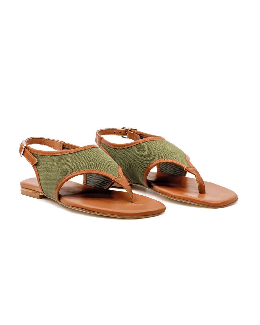 Dani Olive Canvas / Cognac Leather Flat Sandal