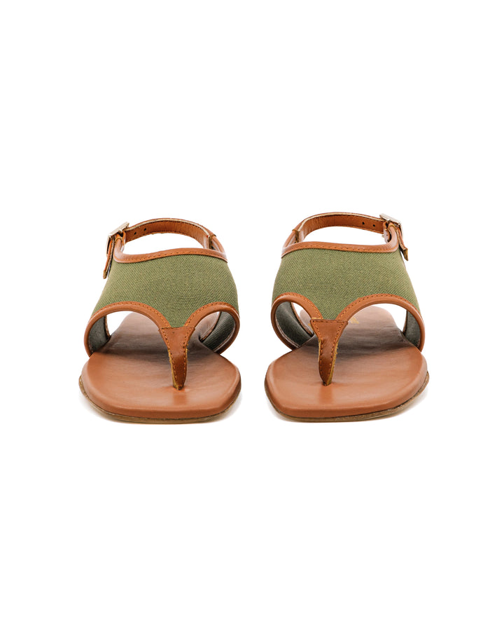 Dani Olive Canvas / Cognac Leather Flat Sandal