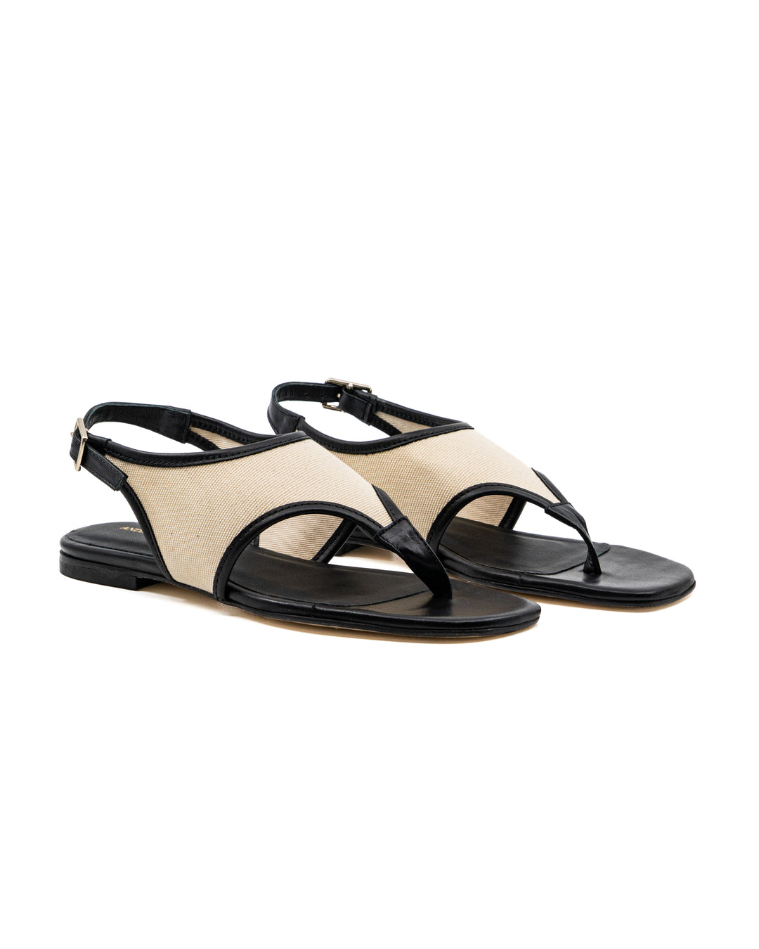 Dani Off White Canvas Leather Flat Sandal