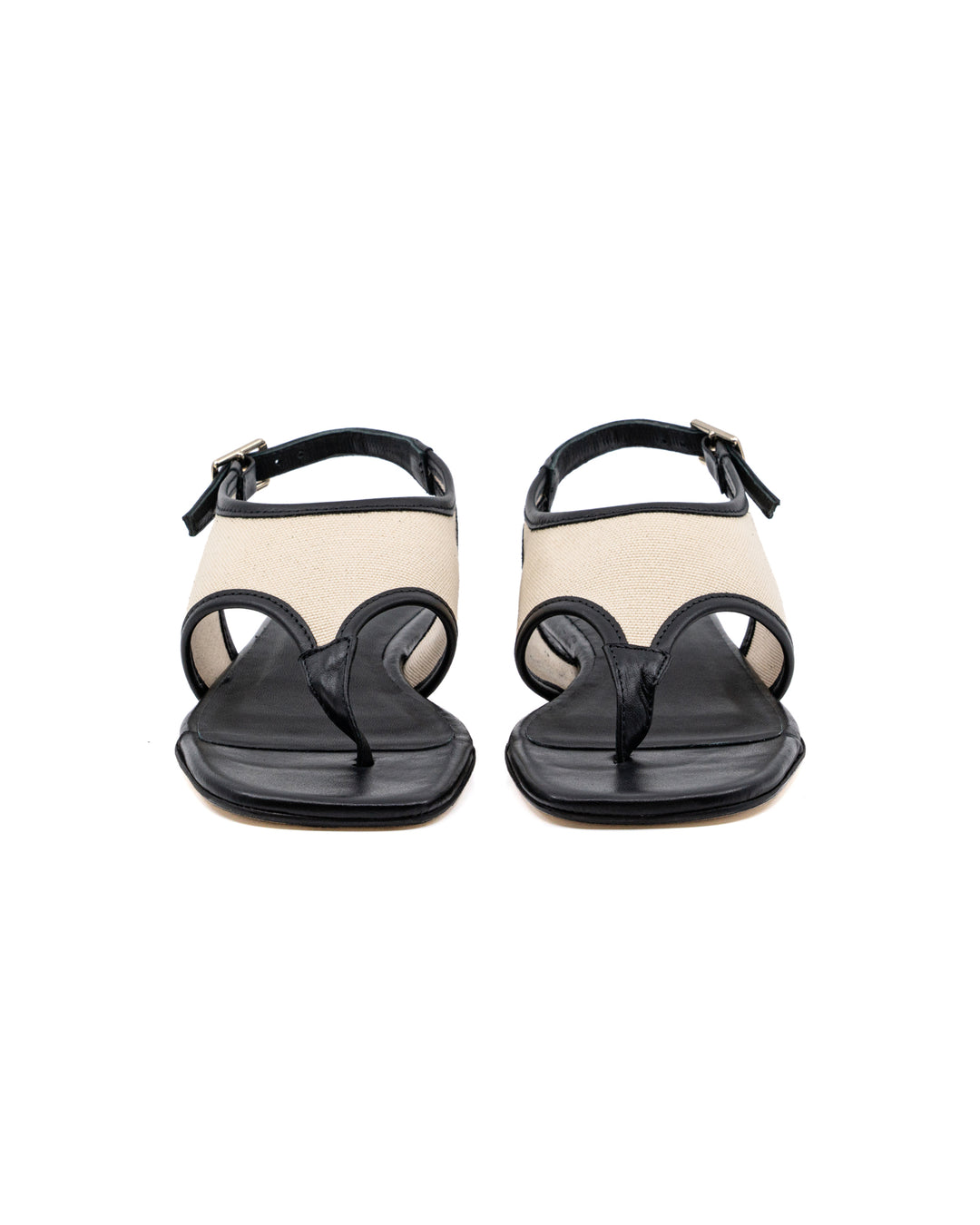 Dani Off White Canvas Leather Flat Sandal