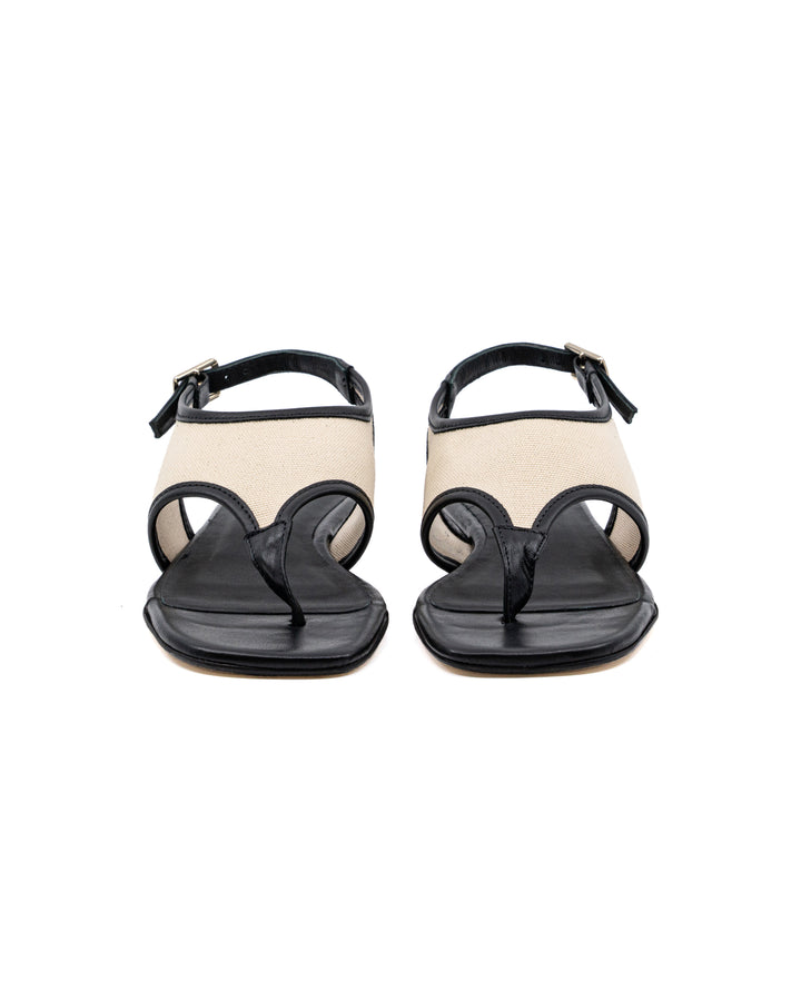 Dani Off White Canvas Leather Flat Sandal