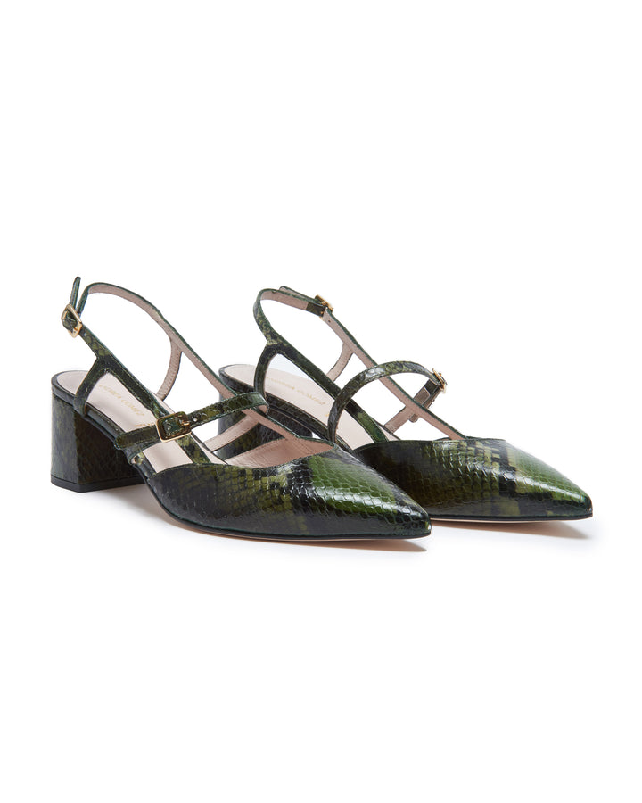 Iman Green Faux Python Slingback