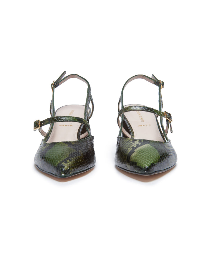 Iman Green Faux Python Slingback