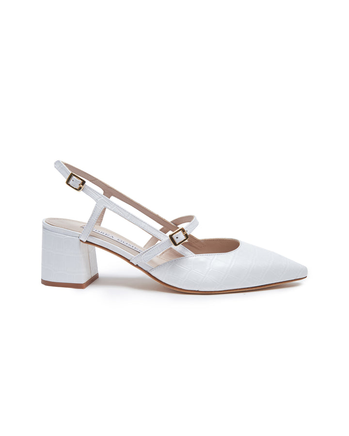 Iman White Faux Croc Slingback