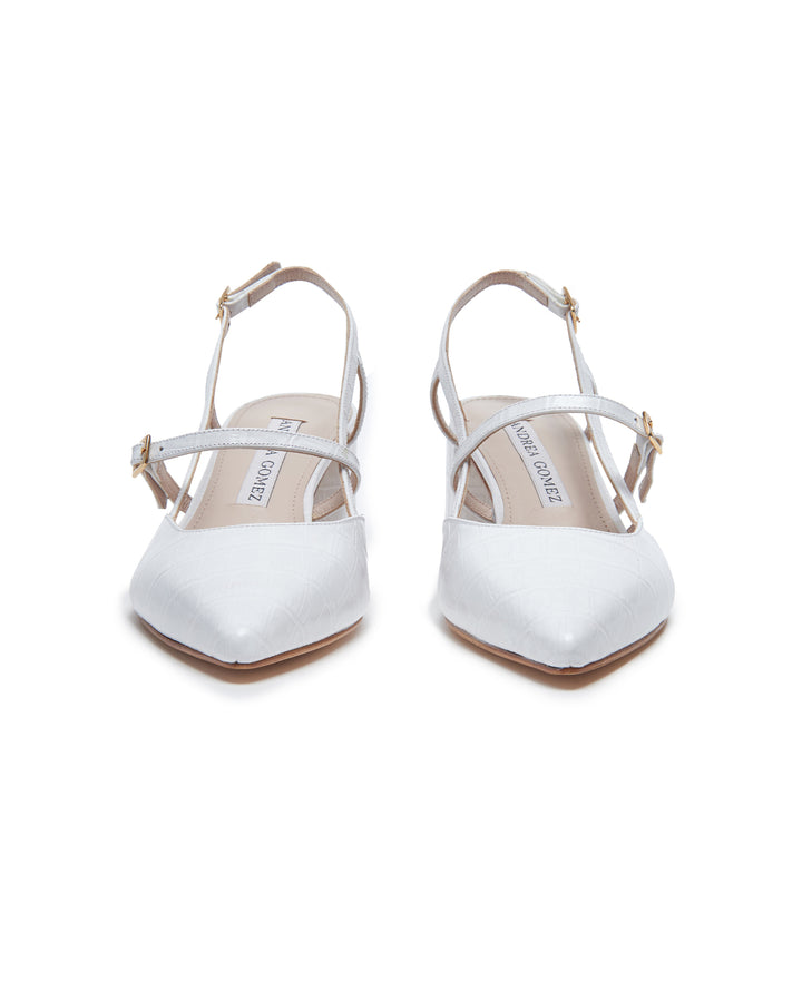 Iman White Faux Croc Slingback
