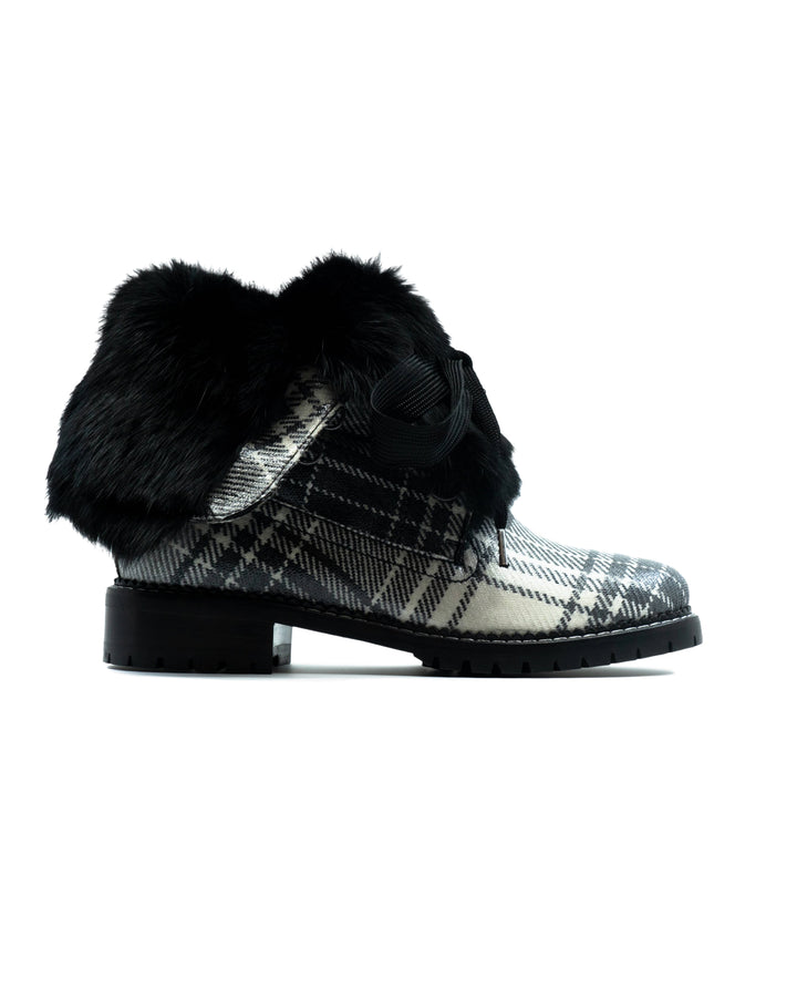 Trapper Boot Black White Plaid