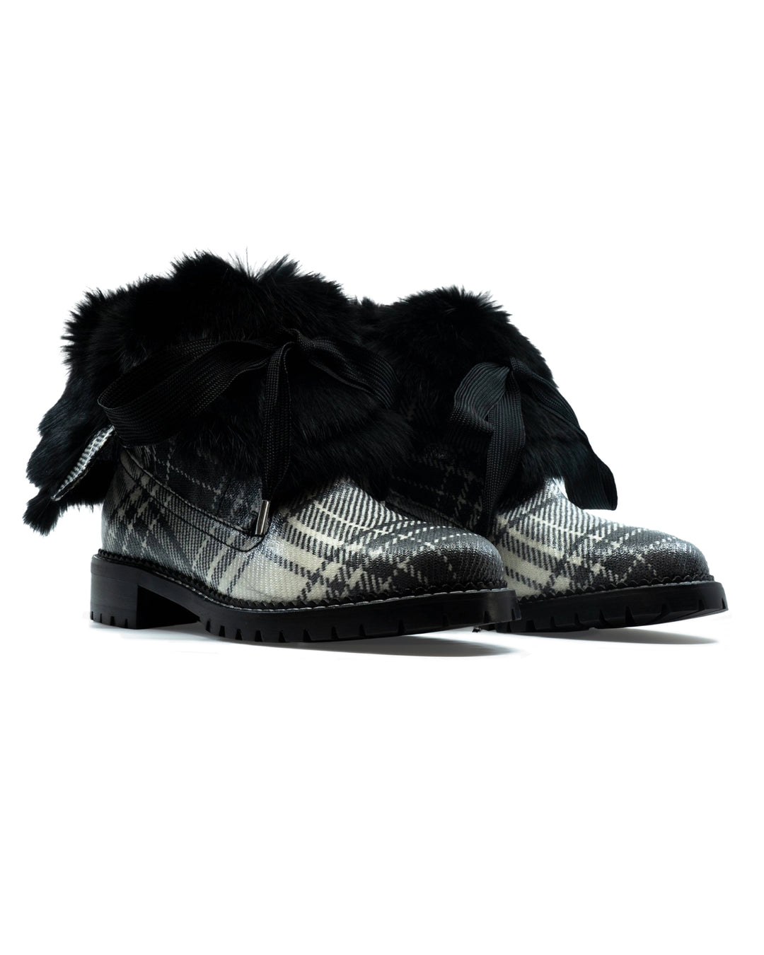 Trapper Boot Black White Plaid