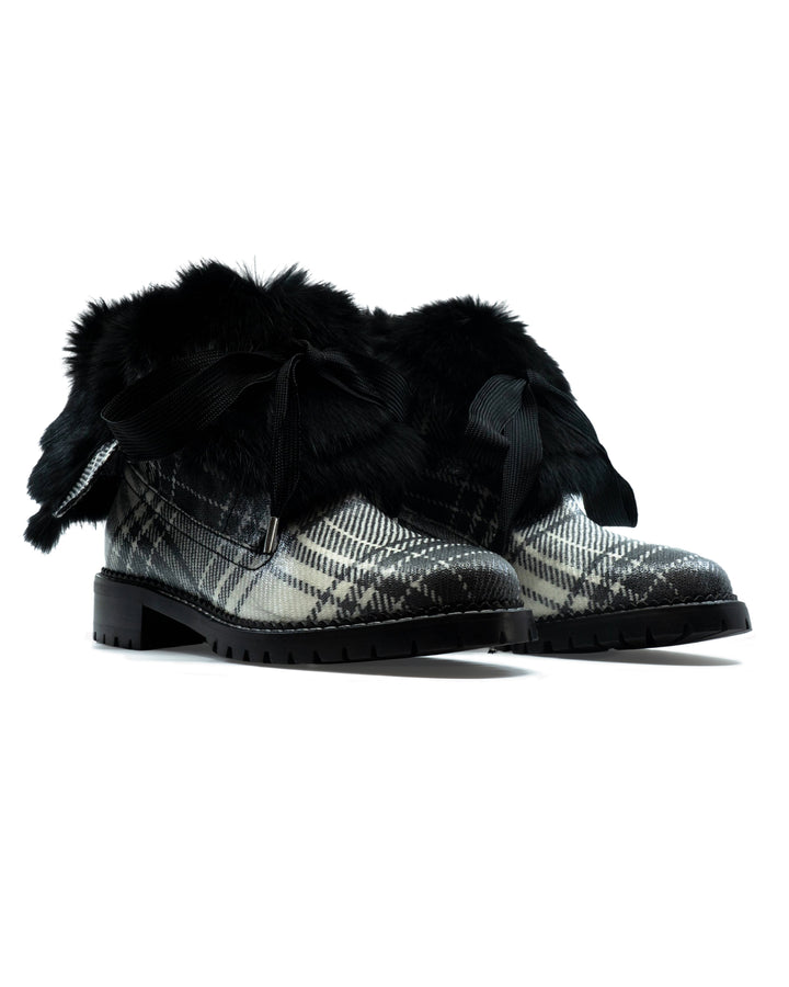 Trapper Boot Black White Plaid